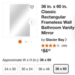 36 in. x 60 in. Classic Rectangular Frameless Wall Bathroom Vanity Mirror