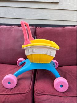 Vintage 1987 Playskool Toy Shopping Cart Grocery Cart Toddler Push Toy