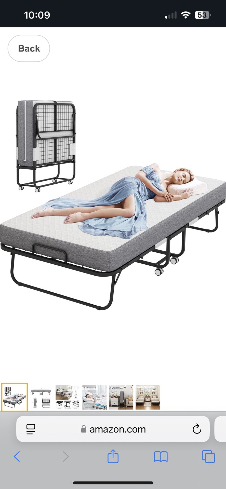 Folding Bed with Mattress,Portable Rollaway Bed for Guest,Foldable