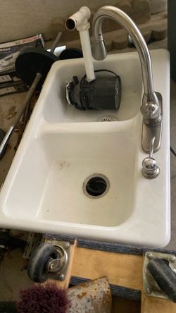 White Double Basin Kitchen Sink with Faucet