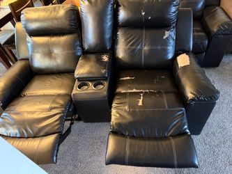 Black Faux Leather Reclining Loveseat with Console