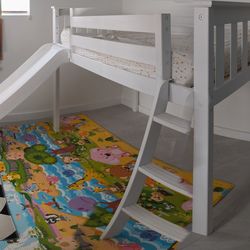 Kids Loft Bed W/ Ladder And Slide 