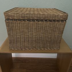 Wicker File Cabinet W/Lid, Handles & Files