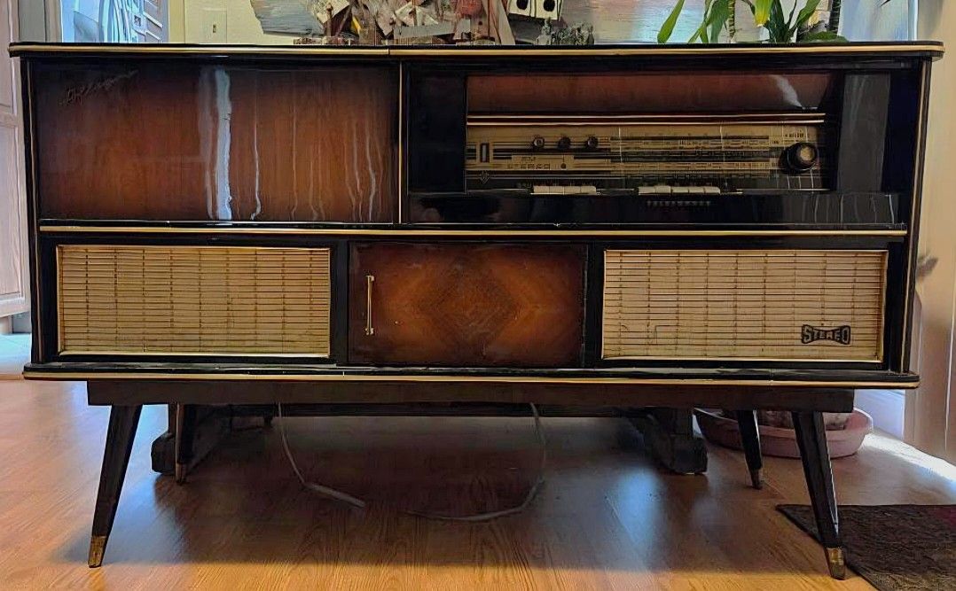 Mid Century vintage 1950s German made Telefunken Allegro stereo record player console.