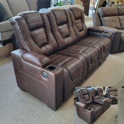 Brown Power Reclining Sofa
