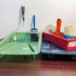 Painters Lot Roller Frame Brush Mud Pan Spatula Tape Paint Trays 