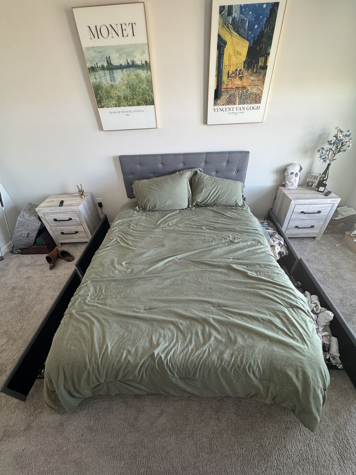 Queen Size Platform Bed Frame with 4 Storage Drawers and Headboard