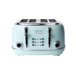 1500-Watt 4-Slice Turquoise Wide Slot Retro Toaster with Removable Crumb Tray and Browning Control