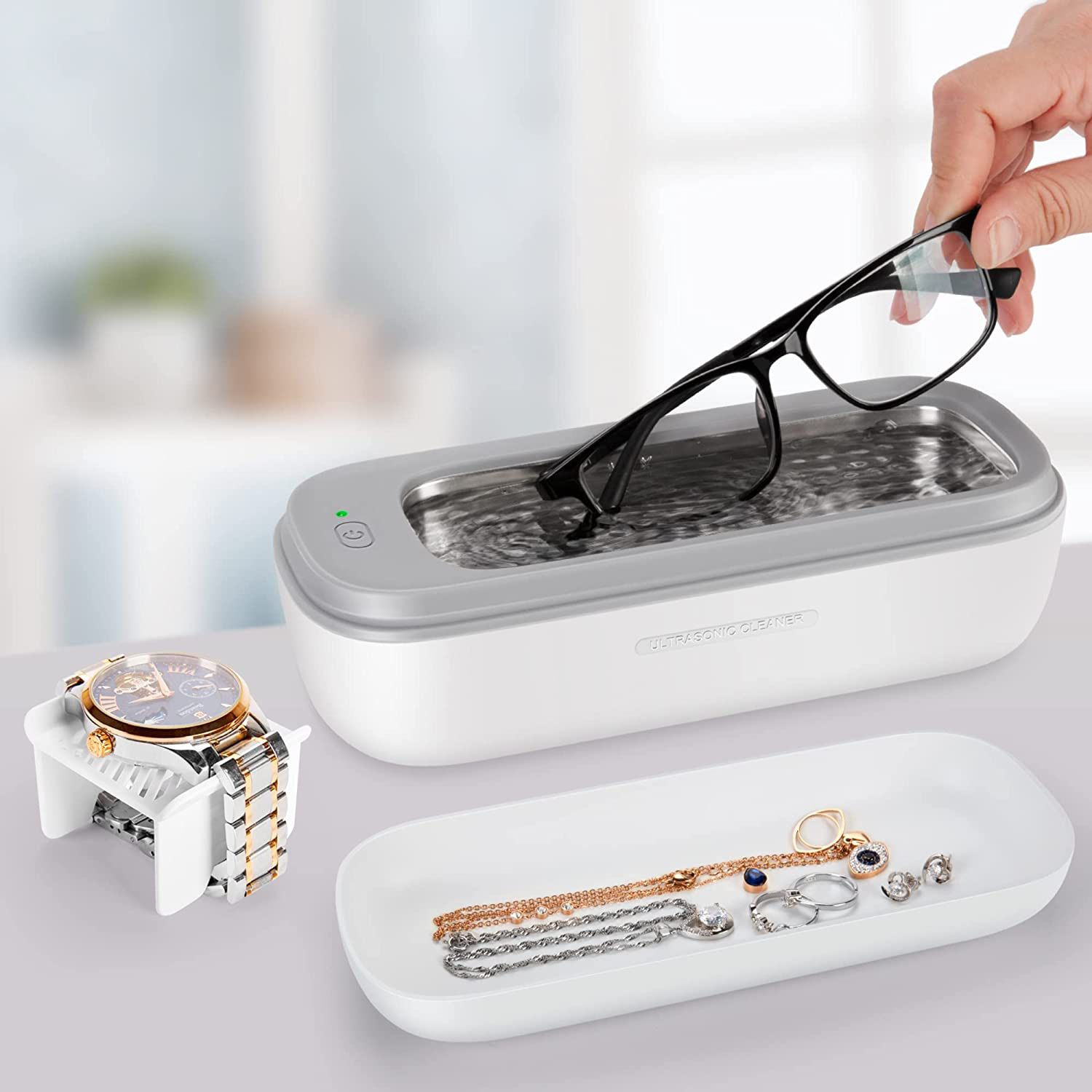 Jewelry Ultrasonic Cleaner for Gold Silver Ring Earring All Jewelry, Small Sonic Cleanser Machine for Eyeglass Watch Coin Retainer at-Home or Travel U