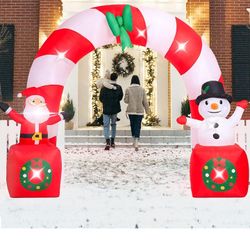 8FT Tall Christmas Inflatables Archway Outdoor Yard Decorations, Christmas Blow Up Inflatable Arch with Santa Claus and Snowman Built-in LED

