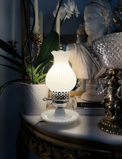 Vintage hobnail milk glass hurricane lamp