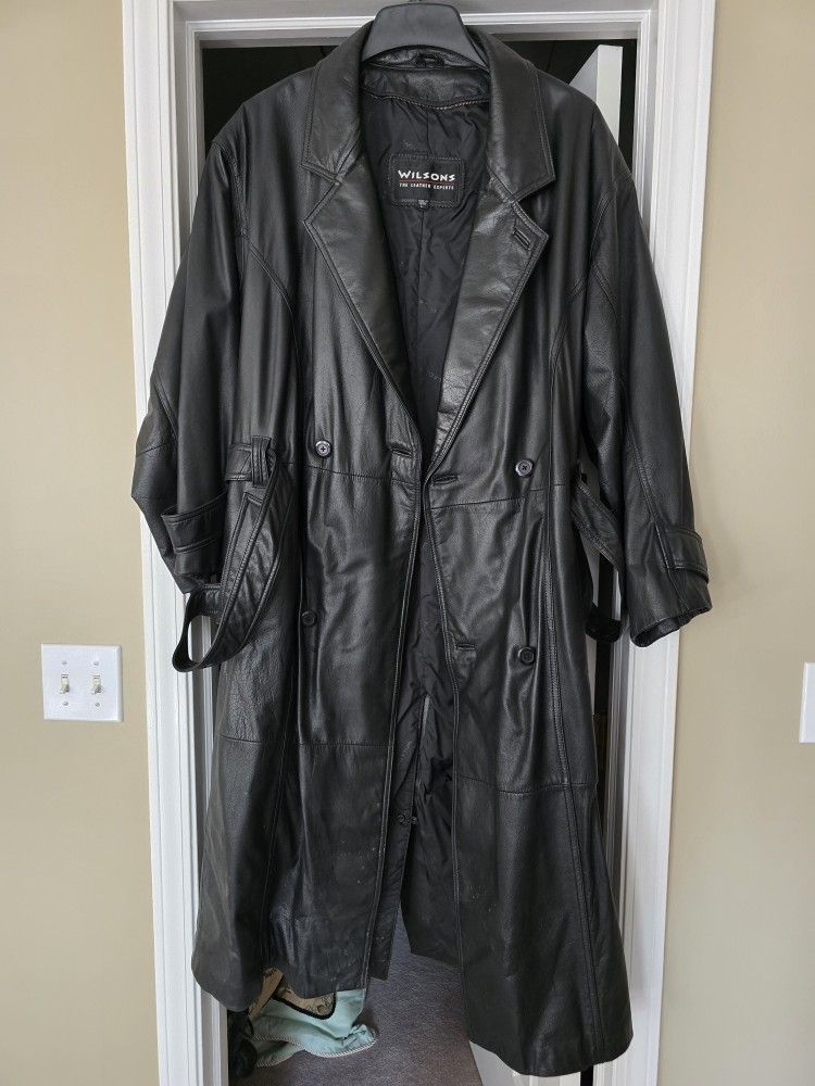 Men's Leather Trench Coat Large