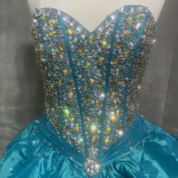 Blue prom quinceanera party formal dress