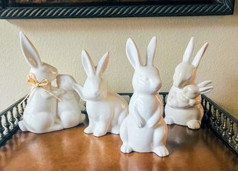 (4) New White Bunny Figurines