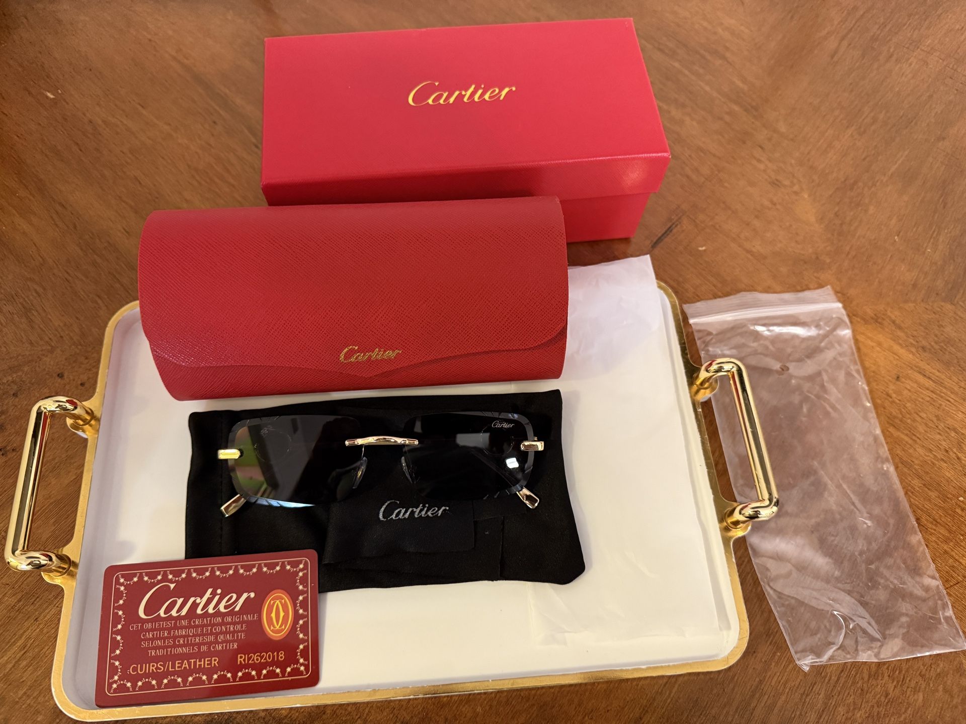 Cartier Santos Gold Rimless Sunglasses