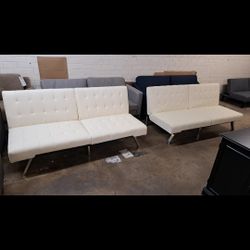 Read Descriptions Get 2 Futon Sofa Faux Leather Vanilla Color 
