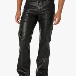 HUDSON Mens Walker Cargo Kick Flare, Vegan Leather, Phantom Black, Size 38