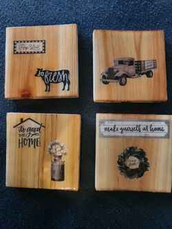 Handmade Farmhouse Wood Coasters – Set of 4 | Rustic Farm Fresh Decor