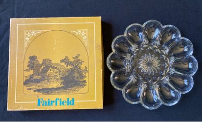 Vintage Anchor Hocking Fairfield Clear Glass Deviled Egg Plate 10”