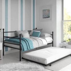 Metal Daybed with Trundle, Twin Size Frame, Black