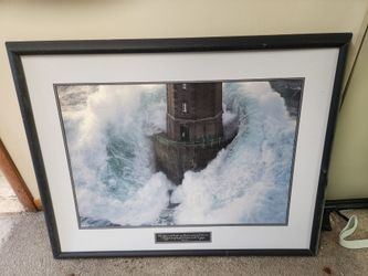 Framed Religious Lighthouse Storm Print