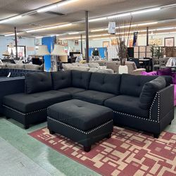 🔥Hot Deal🔥Brand New 2pc Black Sectional Couch With Ottoman $899, Delivery Available, Finance Available 