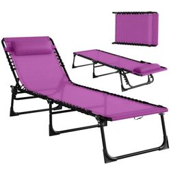 Outsunny Folding Chaise Lounge Pool Chair with 4 Position Reclining Back, Pillow, Breathable Mesh and Bungee Seat, 74.5" x 22.75" x 11.75", Purple, 84