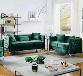 VELVET  SOFA ST W CHROME LEGS & NAILHEADS