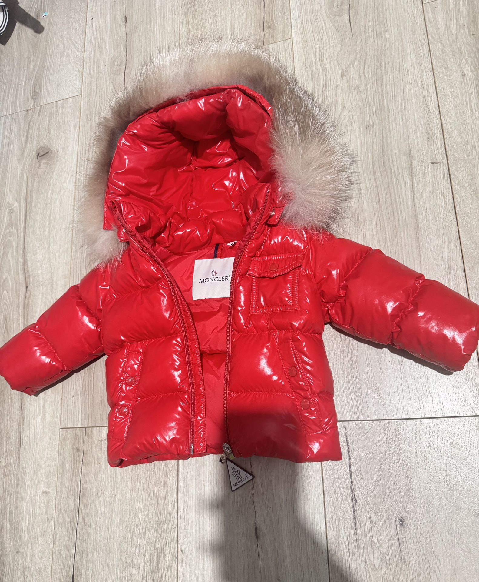 Moncler Baby Jacket Red Down Hooded Puffer Size 12M Infant Outerwear