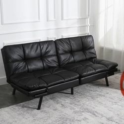 Contemporary Leather Mid-Century Futon