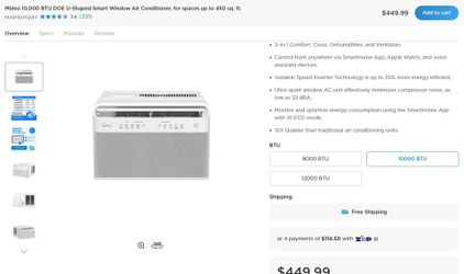 ❄️ 10,000 BTU Smart Cooling for Rooms Up to 450 Sq. Ft.