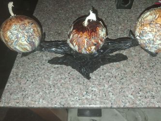 Decorative Ceramic Orbs on Driftwood Stand
