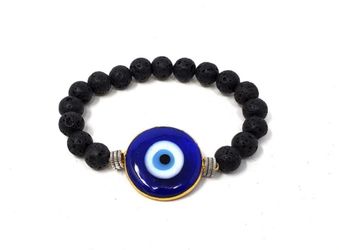 Evil Eye Bracelet W/ Lava Beads