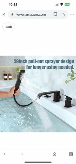 Widespread Roman Bathtub Faucet Long Waterfall Spout Comportary Tub Filler with Handheld Spray Deck Mount     C9