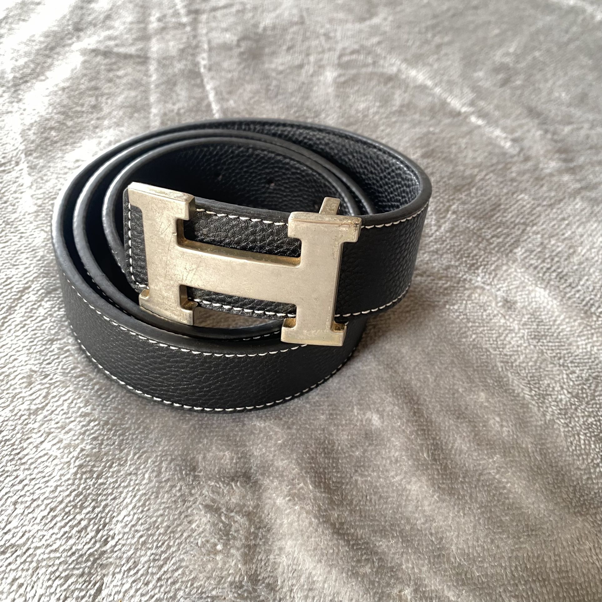 Size 32 H Buckle Belt Hermes Gold Black 110cm Leather 