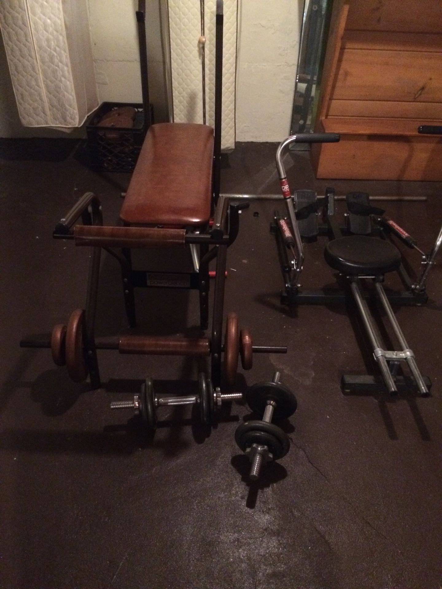 WeightBench weights and rowing machine