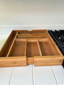 Bamboo utensil drawer holder, adjust