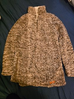 Marleylilly Sherpa Zip-Accent Pullover Sweater - Brown