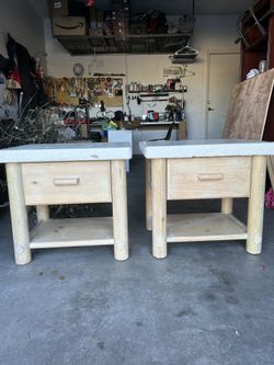 Beautiful Real Wood Night Stand Set With A White Hard Top