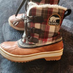 Sorel Tivoli Plaid Winter Boots Womens Size 6 Brown Leather Waterproof