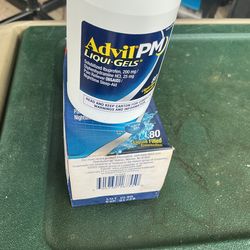 Brand new bottle of advil pm liquid gels 80 count exp 01/28 never opened box a little damaged
