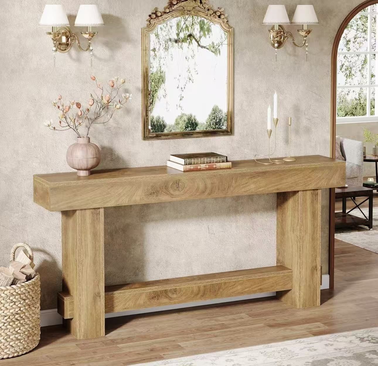 RY0218 70.9" Console Table, Wooden Farmhouse Sofa Table Hallway Table