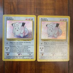 Pokemon Clefairy Base Set & Base Set 2 Lot of 2 Unlimited Holo Rare HP/Damaged
