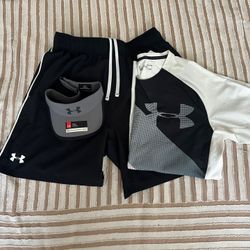 Under Armour Shorts L , T Shirt L,  Sun Visor One Size Fits All