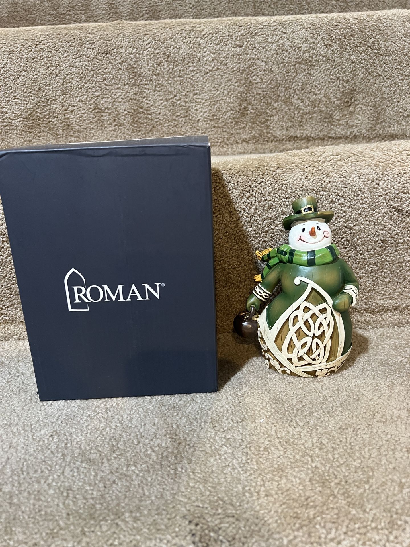 Celtic Charm Carved Woodcut Style Irish Snowman 6” Christmas Figure