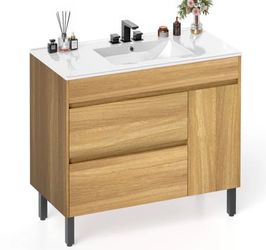 Natural Wood Color Vanity Set w/ Sink