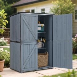 Outdoor Storage Cabinet 55.1L X 29.1W X 68.9H, Garden Shed Tool Shed with Metal Frame Structure for Backyard Garden Patio Lawn (Blue Gray)