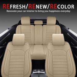 Tomic Yolanda Waterproof Faux Leather 5pcs Auto Seat Cover (Protector) Full Set, Universal Car Accessories Fit for Most Sedans SUV Pick-up Truck