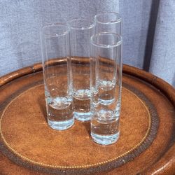 Set of 4 Tall Clear Glass Shot Glasses • 4.75” Heavy Base Modern Design