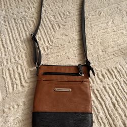 Stone Mountain Leather Crossbody Bag Brown Black Colorblock Organizer